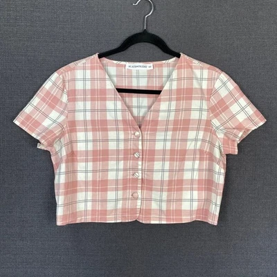 Black Friday Women's Cotton Blend Cropped Plaid Button Up Shirt - Size 10 - Image 1 of 4