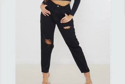 Pantalones de mezclilla para mujer Missguided Riot High Ride negros desgastados talla 6 nuevos con etiquetas Foto 1 de 4