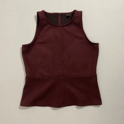 Top de mujer Ann Taylor talla S granate gamuza terciopelo sin mangas peplum cuello ojo de cerradura Foto 1 de 4