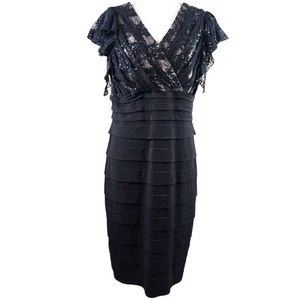 Abito Melrose Bodycon manica svolazzante nero pizzo con volant in 16 - Foto 1 di 8