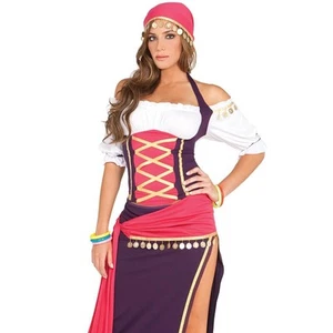 Gypsy Costume Fortune Teller Psychic Top Skirt Sash Scarf Coin Trim 9225 Medium - Picture 1 of 4