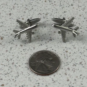 Vintage Airbus A320 Airplane Plane Body Model Silver Tone Cufflinks #51409 - Picture 1 of 6