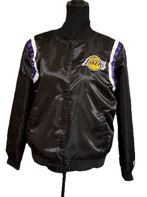 Chaqueta negra vintage de Los Angeles Lakers auténtica de satén de la NBA para principiantes XL Foto 1 de 4