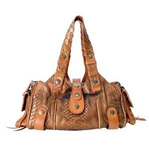 CHLOÉ Silverado Bronze Python Embossed Leather Shoulder Bag - Picture 1 of 24