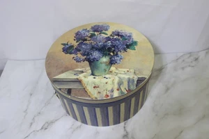 Scatola cappello cartone ortensie floreali vintage shabby chic vittoriana 13”x6”. - Foto 1 di 16