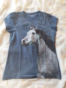 T- Shirt Mädchen, Jako-o, blau mit Pferdeprint, Gr. 140/146, top! - Bild 1 von 5