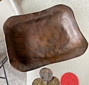 OOAK Heavy Hand-Hammered Copper Tray – Arts & Crafts Era Primitive Catchall 14oz - Picture 1 of 10