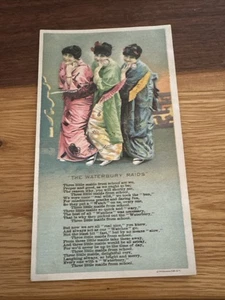 Waterbury Maids, Watches Victorian Trade Card c1880s 3 1/4 x 6”.   U430 - Picture 1 of 2