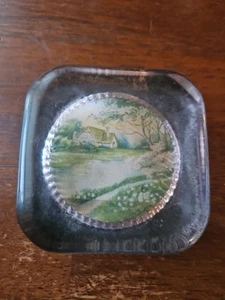 Antiguo pisapapeles convexo de manganeso marco de fotos de vidrio burbuja leer - Imagen 1 de 13