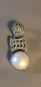 Sterling Silver 925 Mabe Pearl Pendant Charm 1 3/8"H - Picture 1 of 5