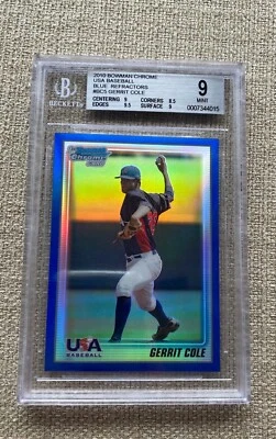 2010 Bowman Chrome USA Gerrit Cole Blue Refractor 116/250 Graded 9/10 (Mint BGS) - Image 1 of 2