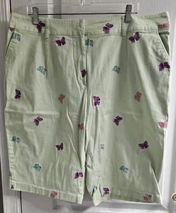 BRIGGS NEW YORK LIME GREEN BERMUDA SHORTS W/EMBROIDERED BUTTERFLIES - 22W - GUC! - Picture 1 of 4