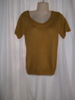 NUEVO CON ETIQUETAS TOP MANGA CORTA TEJIDO ACRÍLICO DORADO CHELSEA & THEODORE TALLA M Foto 1 de 2