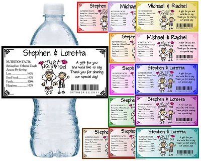 WEDDING FAVORS WATER BOTTLE LABELS Waterproof ~ Glossy ~  ANY COLOR - Image 1 of 2