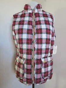 NEU St. John's Bay SMALL weiß rot Schottenkaro gefütterte Weste gesteppt durchgehender Reißverschluss - Bild 1 von 6