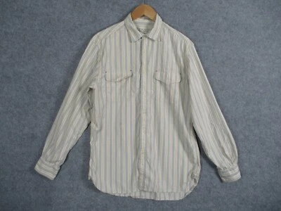 Camisa Ryan Michael Para Hombre Mediana Azul Beige Rojo Rayas Seda Abotonada Foto 1 de 4