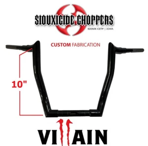 SIOUXICIDE CHOPPERS VILLAIN 10" APES HARLEY '24-UP ROAD GLIDE BLACK HANDLEBARS - Picture 1 of 15