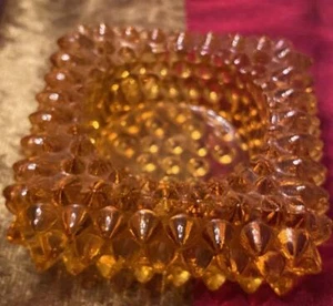 Vintage Fenton Hobnail Candle Holder/Salt Cellar Amber Glass - Picture 1 of 2