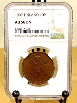 1907 Finland 10P NGC AU58 BN About Uncirculated 58 Brown #6278317-024 - Image 1 of 2