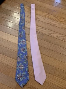 Vintage Christian Dior Italy Silk Pair Of Neck Tie Paisley And Dusty Pink - Picture 1 of 7