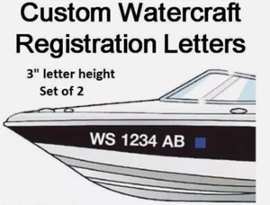 Set of 2 Watercraft Registration Numbers 3" lettering Vinyl Boat JetSki decals - Picture 1 of 2