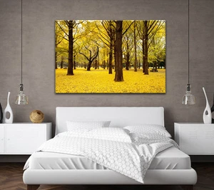 LARGE CANVAS WALL ART PICTURE AUTUMN FOREST YELLOW LEAVES BEAUTIFUL NEW PRINT - Picture 1 of 1