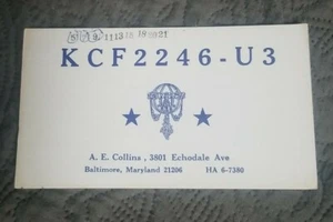 Baltimore Maryland - KCF 2246 - CB Ham Radio Tarjeta QSL - Imagen 1 de 2