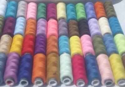 50 POLYESTER ALL PURPOSE SPOOLS THREAD-50 dif. Colors + 25 BOBBINS FREE IN BOX - Image 1 of 2