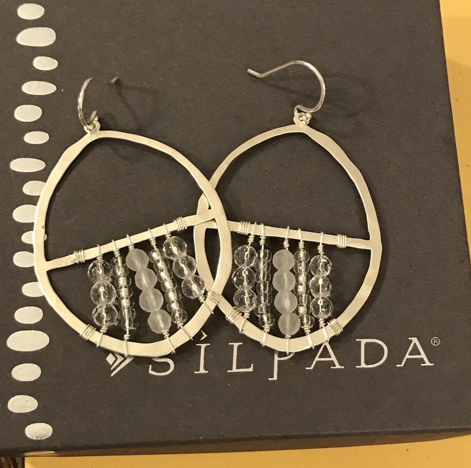 Pendientes Silpada Atrapasueños Plata de Ley 925 Cuentas de Cristal Aro Ovalado W2364 Foto 1 de 4