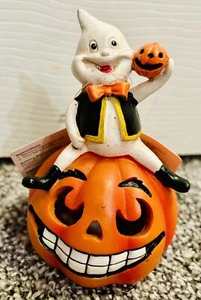Halloween Ghost On Pumpkin 5” Light Up Figurine Decor Celebrate! Wal-Mart - Picture 1 of 2