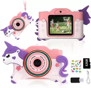 DIYMSX Kids Camera,HD Digital Kids Camera Unicorn Cartoon 32GB SD Card-Pink - Picture 1 of 6