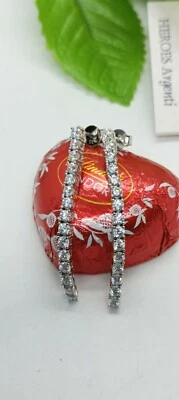 ORECCHINI TENNIS ARGENTO PENDENTI ZIRCONI MM 2,5 CM 4 15 INCASTRI  GRIFFE EXPLOI - Immagine 1 di 4