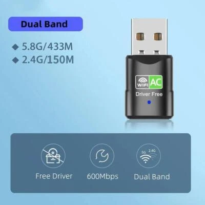 Dual Band 600Mbps USB WiFi Wireless Dongle AC600 Lan Adapter 2.4GHz Network A5V9 - Image 1 of 4