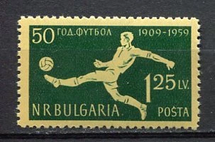 33434) BULGARIEN 1959 POSTFRISCH ** 50 Jahre Bulgarischer Fußball 1v