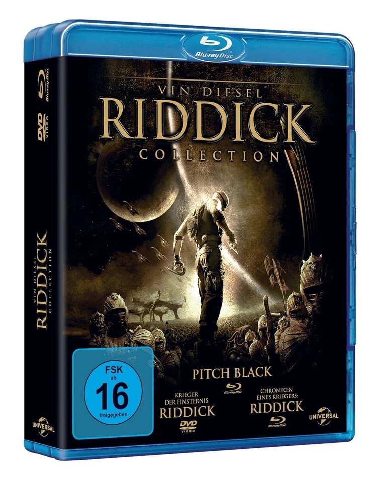 Riddick - Teil: 1 - 3 (2000 - 2004)[2 Blu-ray + DVD/Neu/OVP] Vin Diesel - Bild 1 von 4