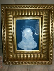 ANCIEN CADRE RELIGIEUX/LA VIERGE/PORCELAINE DE LIMOGES/SIGNé/BLEU ET BLANC/21x25 - Picture 1 of 7