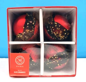 Martha Stewart Weihnachtsschmuck rot mit schwarz/gold Dekorationen 4er Set Neu im Karton - Bild 1 von 8