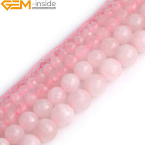 Natural Rose Quartz Faceted Precious Gemstone Loose Beads For Jewelry Making 15"