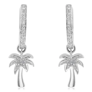 14K WEISSGOLD PAVE DIAMANT PALME TROPISCHE OHRHÄNGER - Bild 1 von 1