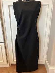 New W Tags Zara Black Crepe Ruched Sleeveless Midi Dress- Classic    Size Large - Picture 1 of 15