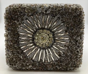 Wooden trinket embellished beaded White & Gray 3.25" x 2.25" Footed keepsake box - Picture 1 of 6