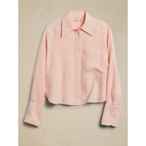 Banana Republic Light Pink 100% Linen Cropped Boxy Long Slv Button-Up Shirt XXL - Picture 1 of 9