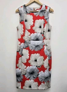 Calvin Klein Sleeveless Floral Scuba Sheath Dress Womens Size 12 Red Orange EUC - Picture 1 of 8