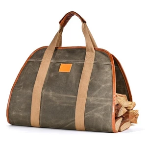 Heavy-Duty Waxed Canvas Wood Carrying Bag for Firewood - Large Capacity, Dura... - Picture 1 of 8