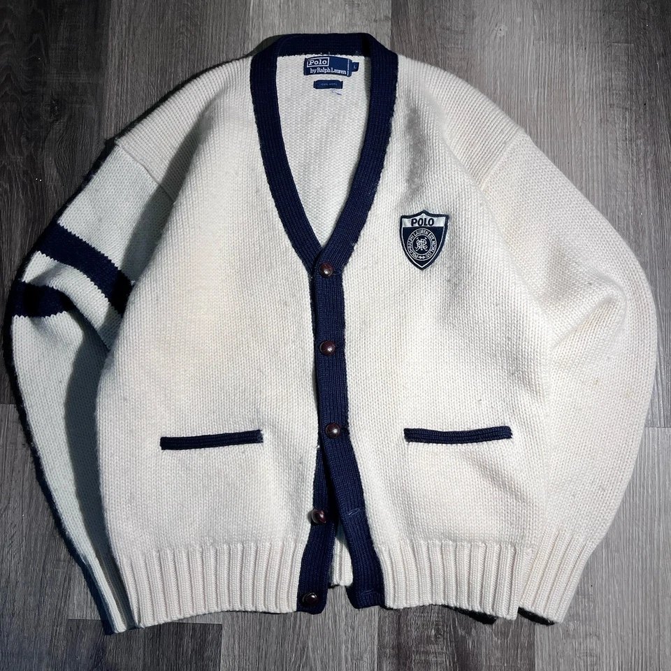Polo Ralph Lauren 90s Cardigan Size L 100% Wool Beautiful Piece - Image 1 of 4