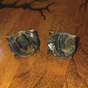 Mens Vintage SWANK Abalone CUFFLINKS 3/4 Square with round Abalone - Picture 1 of 8