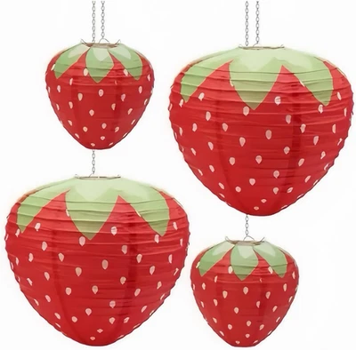 Erdbeer Laternen 4 Stück Papier Kinder Geburtstag Obst Party Deko - Bild 1 von 4