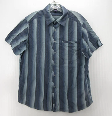 Camisa Ibex Hombre Grande Azul Gris Abotonada Bolsillo a Rayas Tejido Algodón Orgánico Foto 1 de 4
