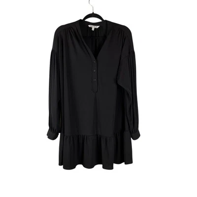 Mini Vestido Túnica Elizabeth and James Negro Manga Larga Volantes Dobladillo Talla M Foto 1 de 4