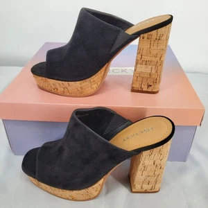 Lisa Vicky Women's Size 8 Joy-V Open Toe Platform Sandal Black Kid Suede New - Picture 1 of 10